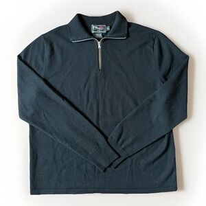 RLX‎ Ralph Lauren Mens 1/4 Zip Pullover XL Black Sweater Golf 100% Wool PGA